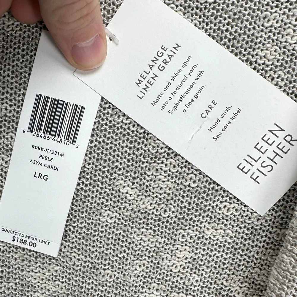 Eileen Fisher Heathered Light Gray/Tan/Taupe Open Front Cardigan Large